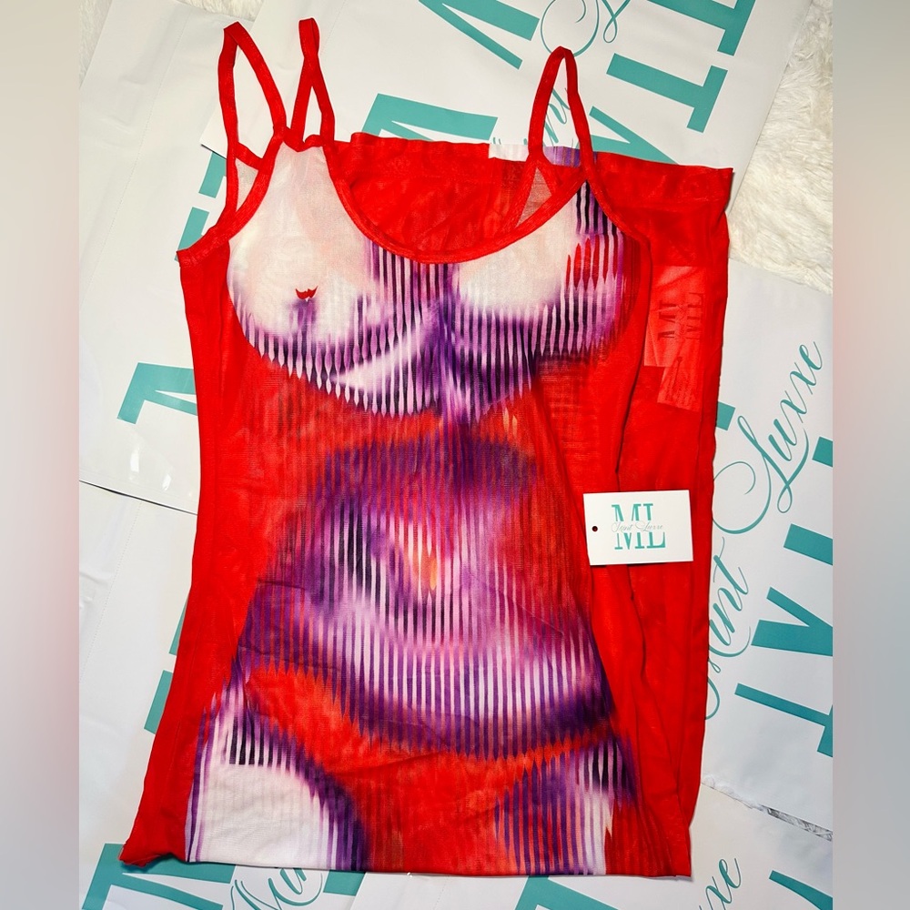 Red and Purple Sheer Beach Coverup Dress